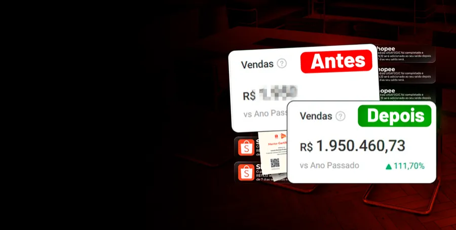 Antes e depois de vendas na Shopee